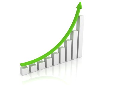 Growing graph with a green arrow pointing upward clipart