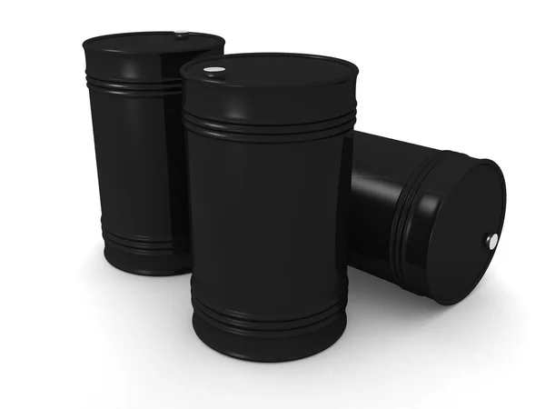 Illustration of three 3d black barrels — Stock Photo, Image