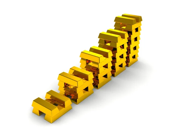 Aumentando barras de ouro como símbolo para riqueza ou tesouro — Fotografia de Stock