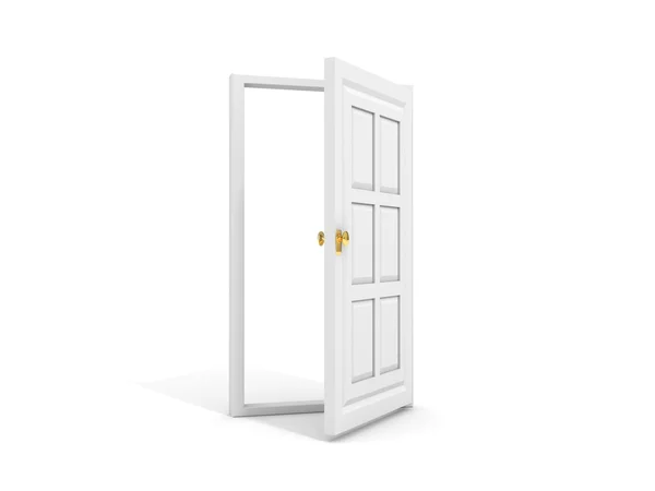 Białe drzwi otwarte puste — Zdjęcie stockowe