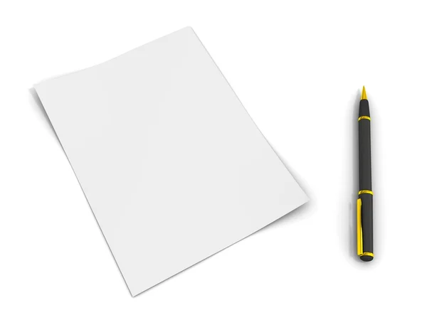 Folha de papel em branco com caneta — Fotografia de Stock