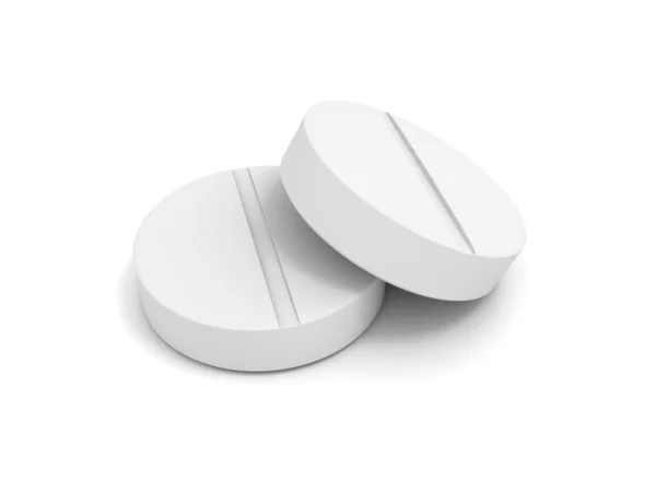 Pílulas brancas isoladas em fundo branco — Fotografia de Stock