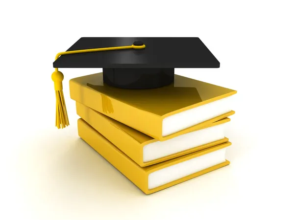 Books and magister cap — Stock Photo, Image