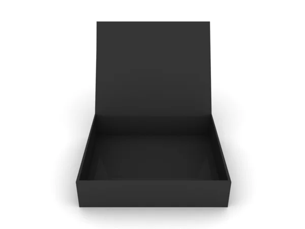 Чорна відкрита коробка на білому тлі — стокове фото