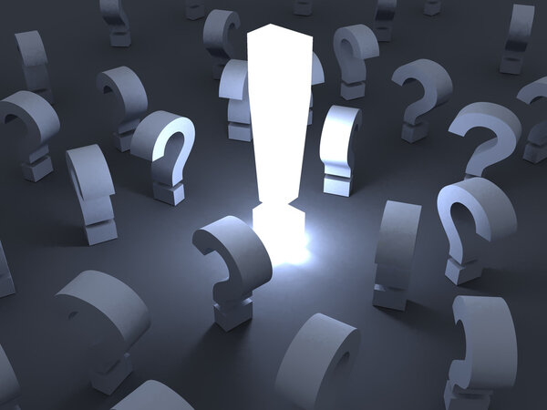 Знаки вопроса и восклицательный знак. концепция решения
