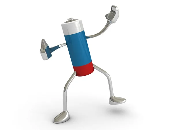 The blue battery with hands and legs — Stock Photo, Image