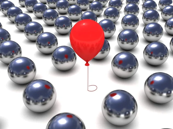 Rode ballon in metalen ballen row.individuality concept — Stockfoto