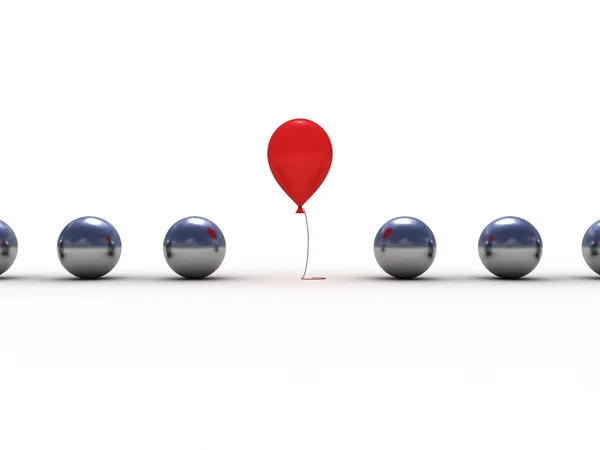 Red balloon in metal balls row.individuality concept — Stock Photo, Image