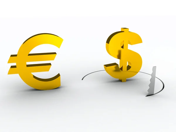 Euron och dollartecken. dollarn krisen. — Stockfoto