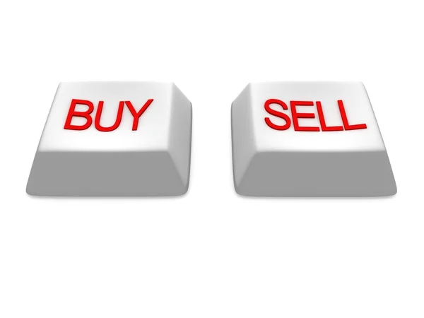 Comprar e vender botões brancos chaves — Fotografia de Stock