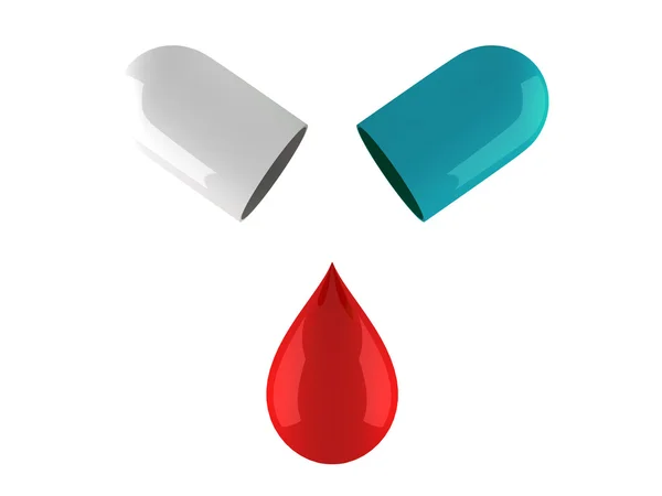 Gota de sangue da pílula médica. conceito de saúde — Fotografia de Stock