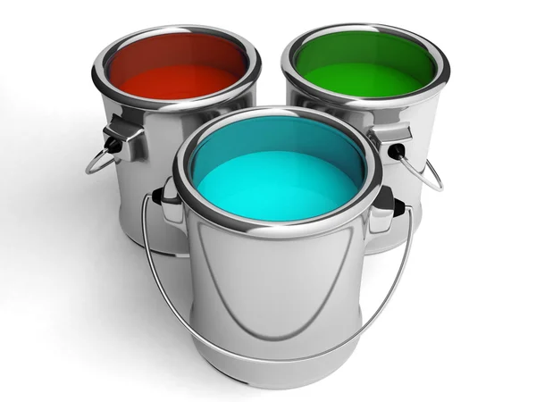 Three paint metal cans on white — Stock Photo, Image