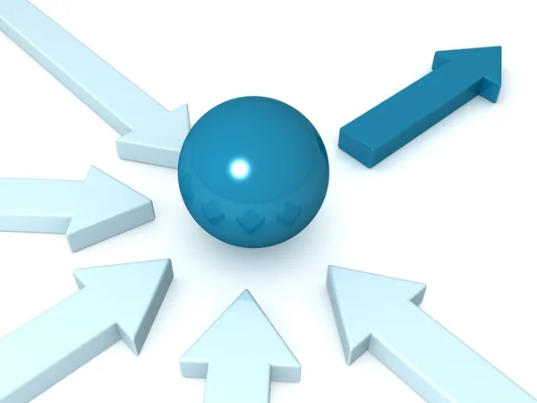 Leiderschap en teamwork concept met bal en pijlen — Stockfoto
