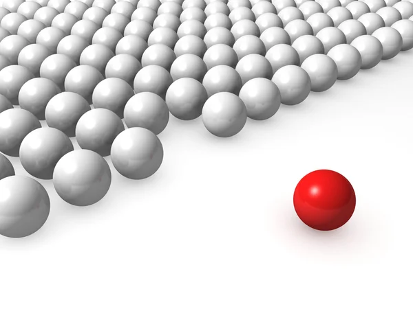 Diğer beyaz arasında benzersiz bir kırmızı top — Stok fotoğraf