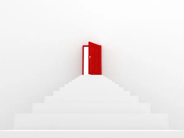 Białe schody do otwierania drzwi czerwony — Zdjęcie stockowe