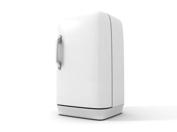 Λευκό ρετρό ψυγείο σε λευκό — Φωτογραφία Αρχείου