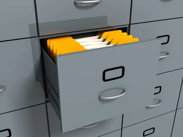 Filing office cabinet with yellow folders — Stock Photo, Image