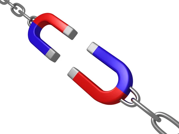 Magnet horseshoe as link of chain — Stock Photo, Image