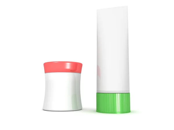 Embalagens e recipientes de cosméticos: tubo e caixa — Fotografia de Stock