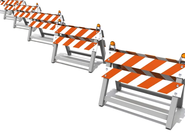 Barreras de carreteras de construcción en fila — Foto de Stock