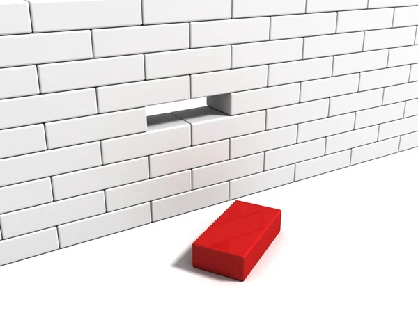 Einzigartiges Konzept mit rotem Ziegel aus weißer Wand — Stockfoto