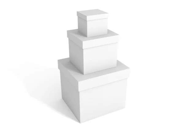 Pila di scatole regalo bianche su sfondo bianco — Foto Stock