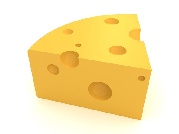 Piece of swiss cheese on a white background
