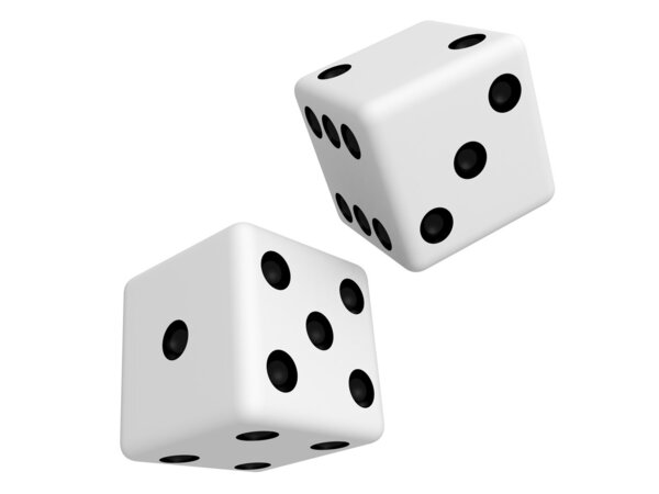 Two white dices on white background