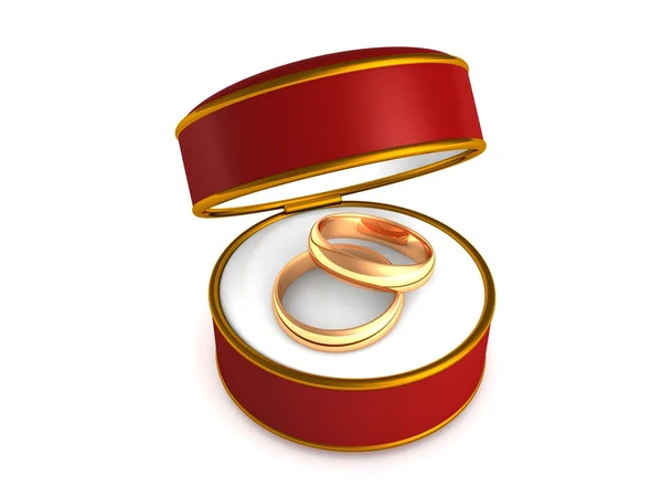 Snubní prsteny v červené dárkové krabičce — Stock fotografie