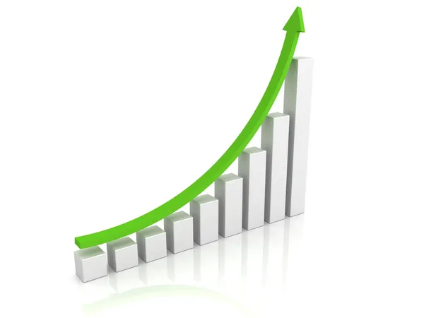 Граф роста с зеленой стрелкой, указывающей вверх — стоковое фото
