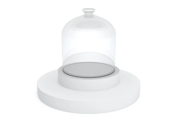 Glass bell cover on white podium — Stock Photo, Image