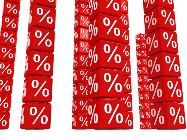 红色的多维数据集与百分数的堆栈塔 — 图库照片