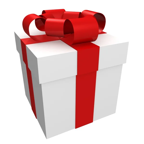 Caja de regalo blanca con cinta roja y lazo — Foto de Stock