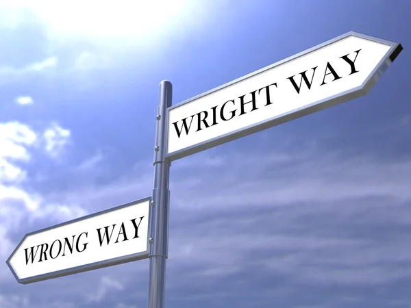 Road sign with wrong and wright way text — Stock Photo, Image