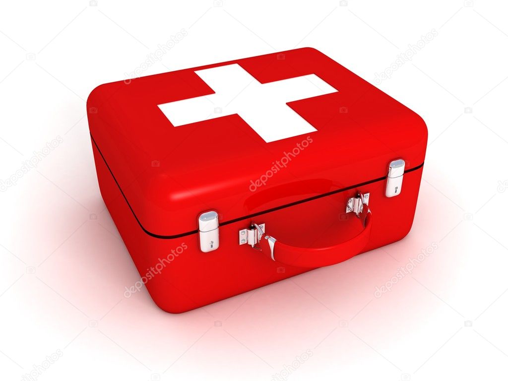 Red medical bag with a white cross
