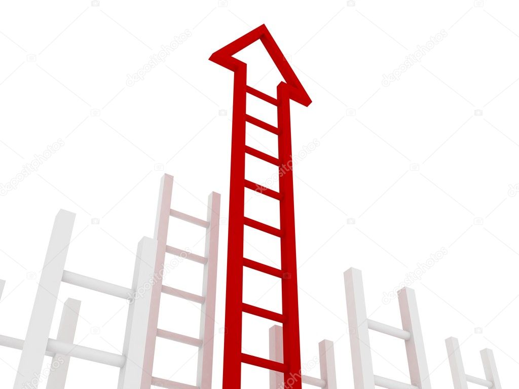 Red ladder-arrow on white background