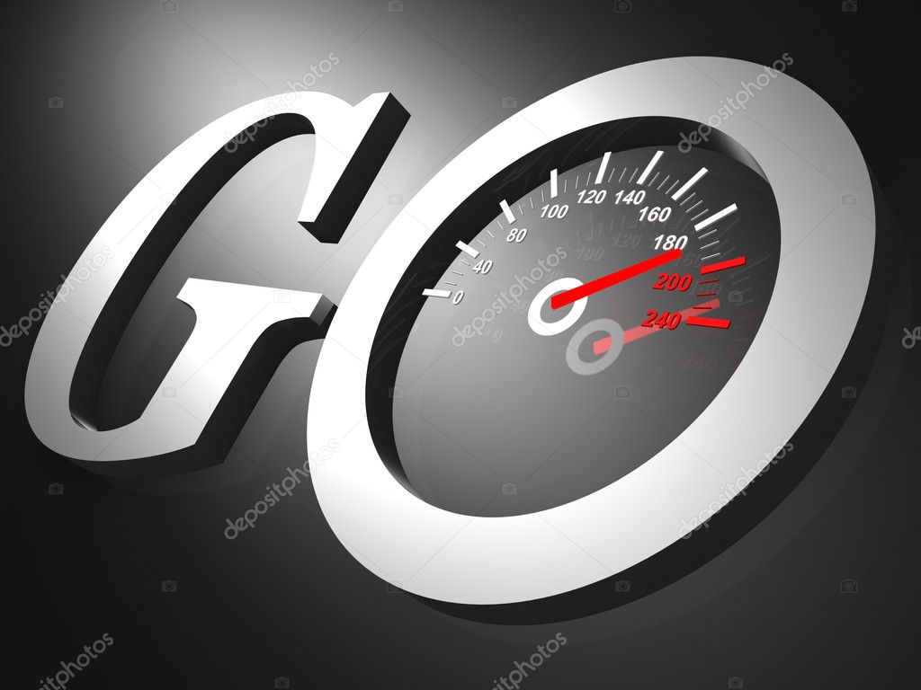 A speedometer with needle racing into high speeds appears in the words Go
