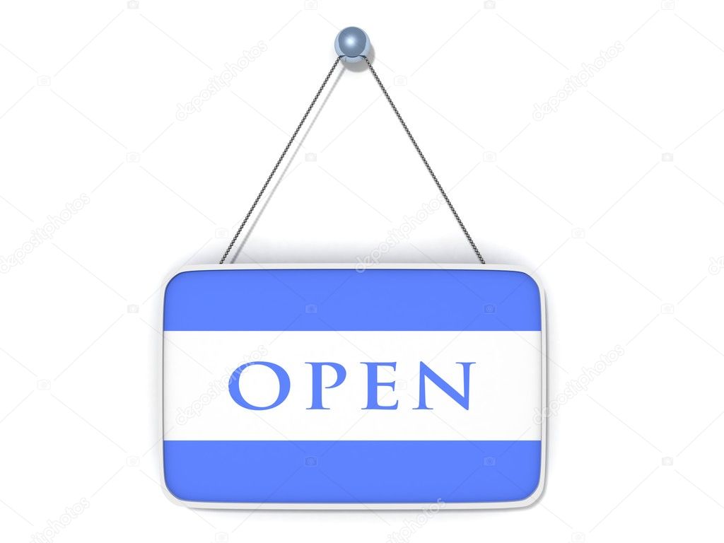 Open sign blue plate on white