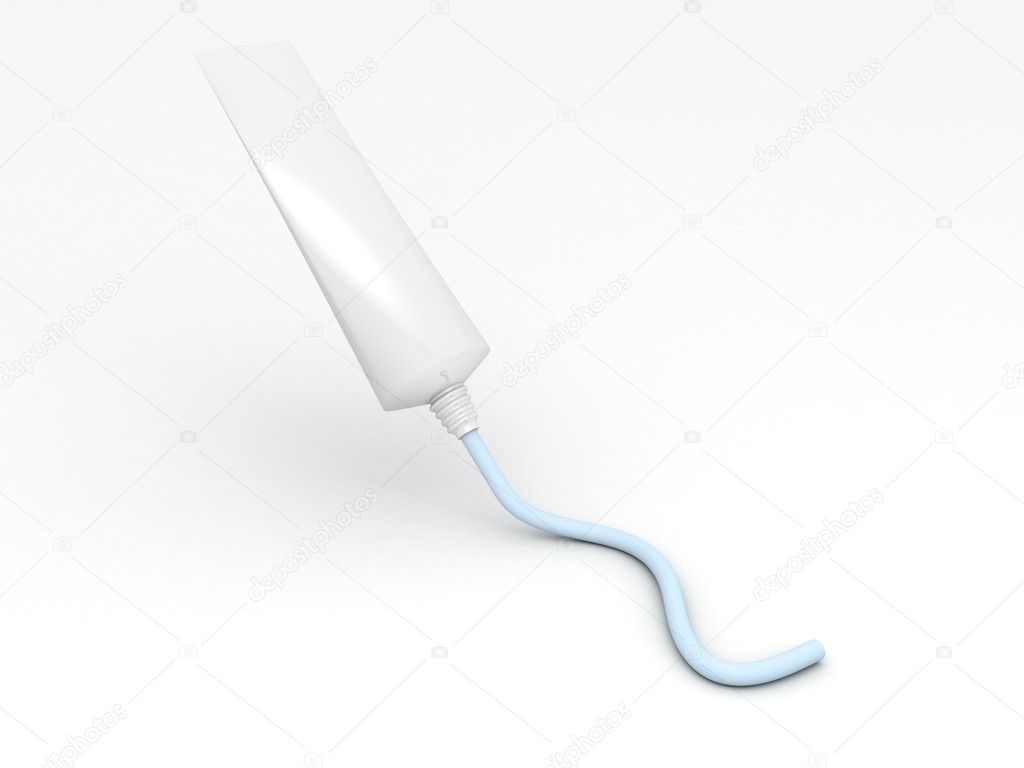 White toothpaste tube with blue toothpaste