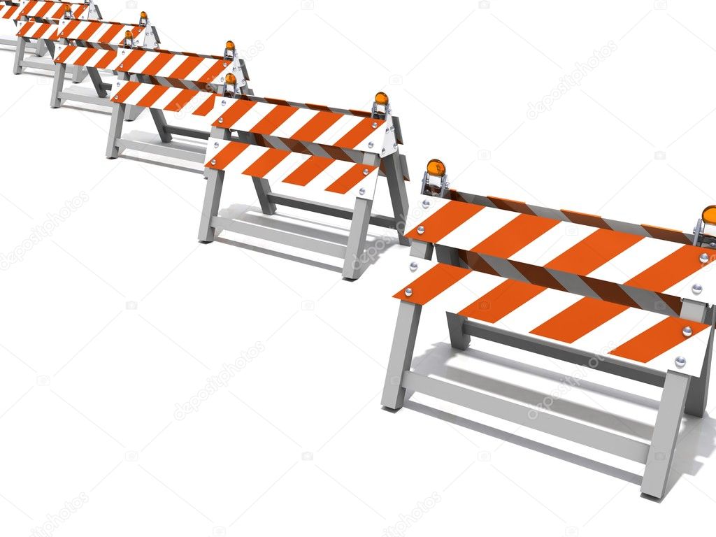 Construction road barriers in a row