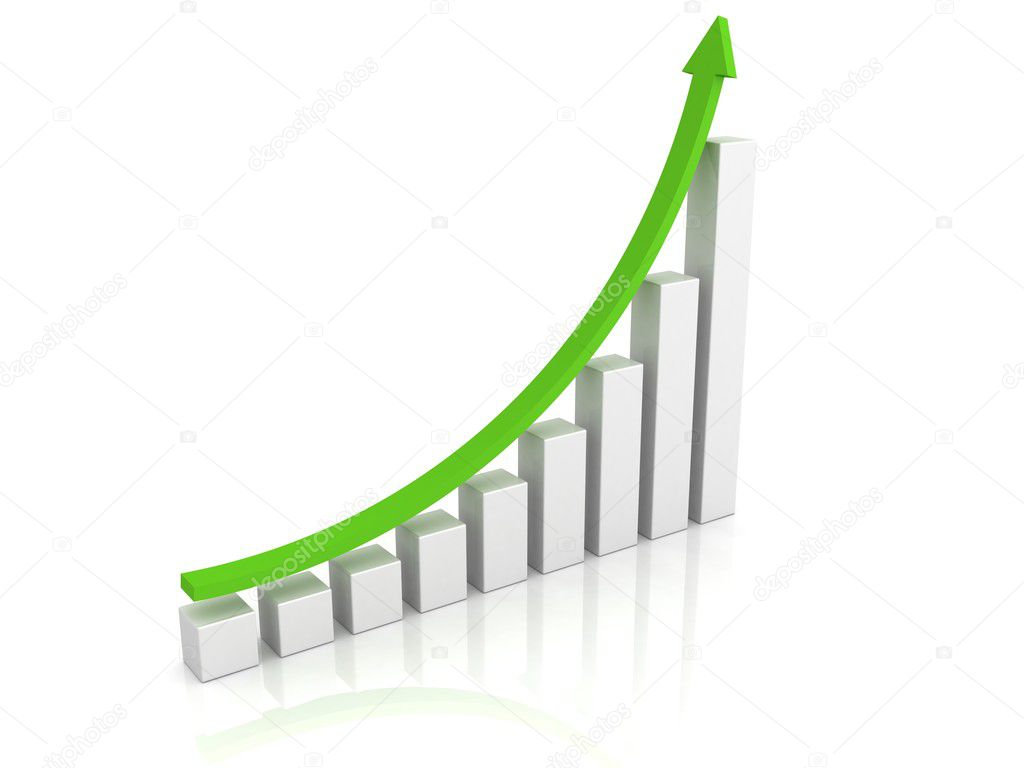 Growing graph with a green arrow pointing upward