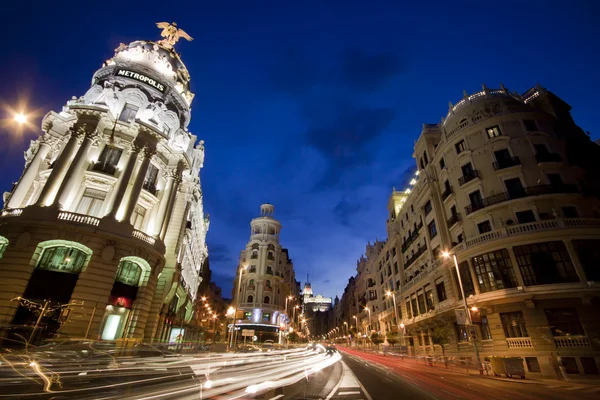 Gran Via Street, Madrid, Spagna . — Foto Stock
