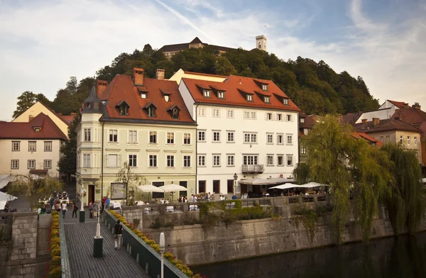 Panoramatický pohled na středověké Lublaň centra. — Stock fotografie