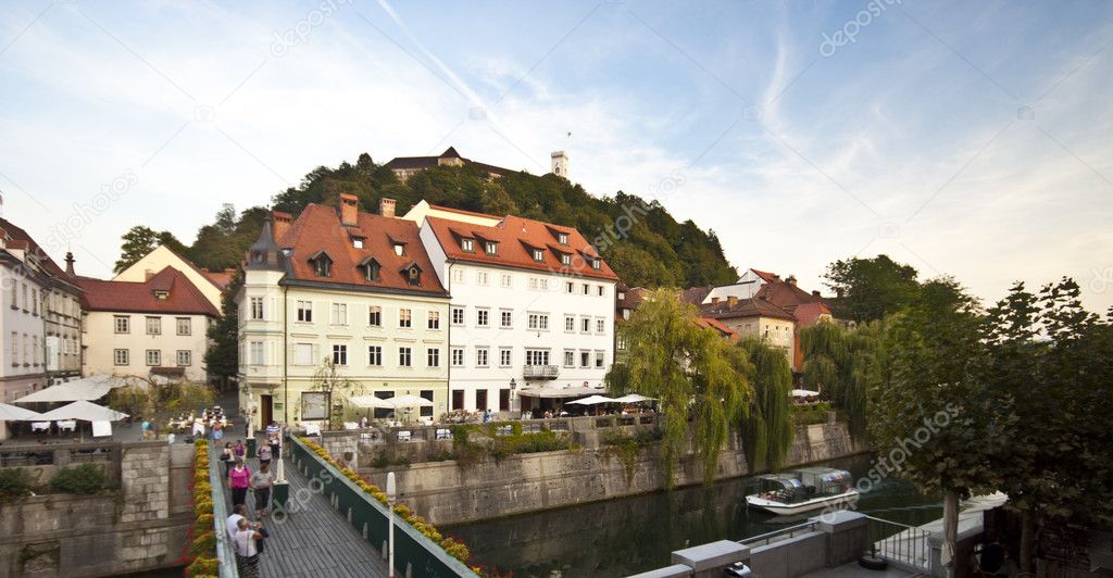 Panoramic view of medieval Ljubljana's city centre.