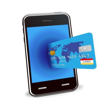 Vector smart phone with a credit card clipart