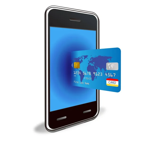 Kredi kartı ile vektör akıllı telefon — Stok Vektör