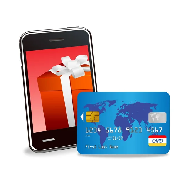 Vector internet shopping com telefone inteligente e cartão de crédito — Vetor de Stock