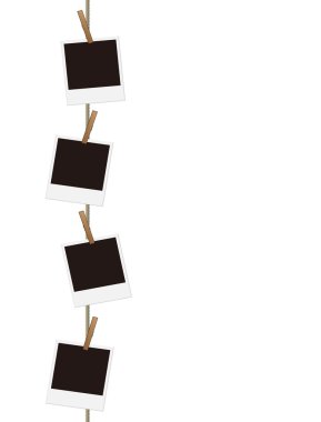 Vector blank photo frames on a clothesline clipart