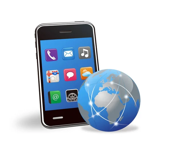 Smartphone vettoriale e rete globale — Vettoriale Stock