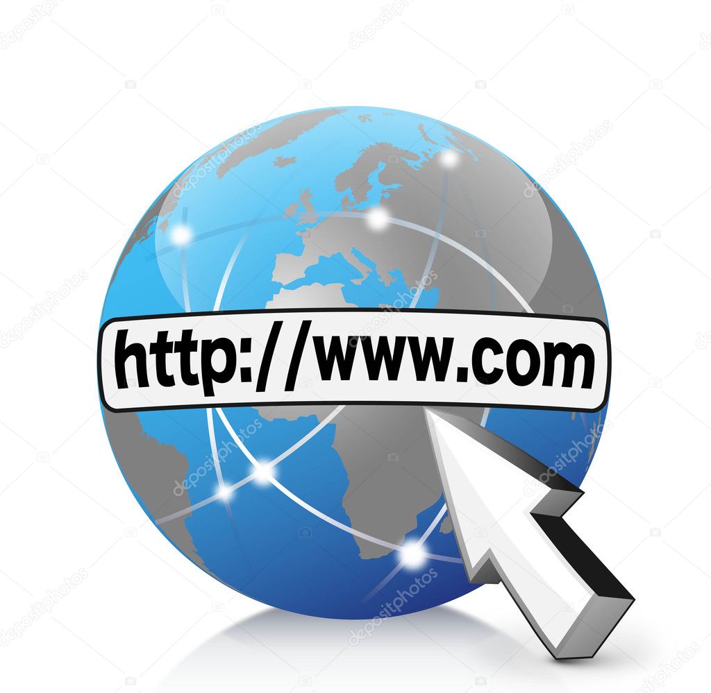 Vector, global internet with mouse cursor pointer